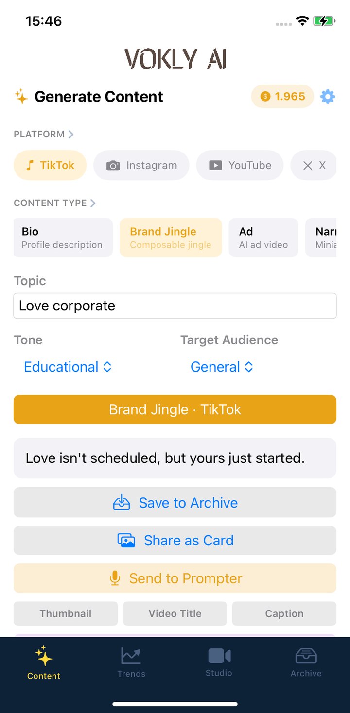Vokly AI brand slogan result for a business